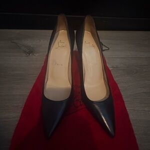 Christian Louboutin Black Pointed-Toe Leather Pumps